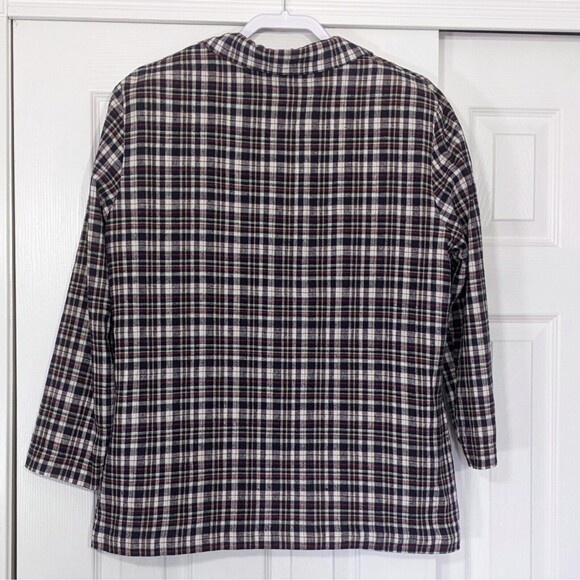 Vtg Linen Plaid Blazer Womens *fits XL Blue Red Laura Gayle Petite Lightweight - Picture 5 of 10